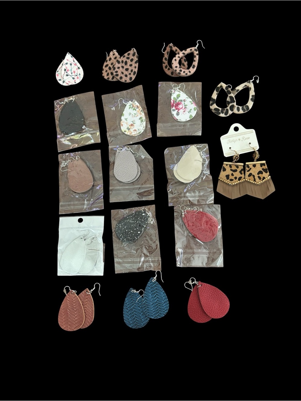 Mixed Leather & Faux Leather Teardrop Earrings - Assorted Colors